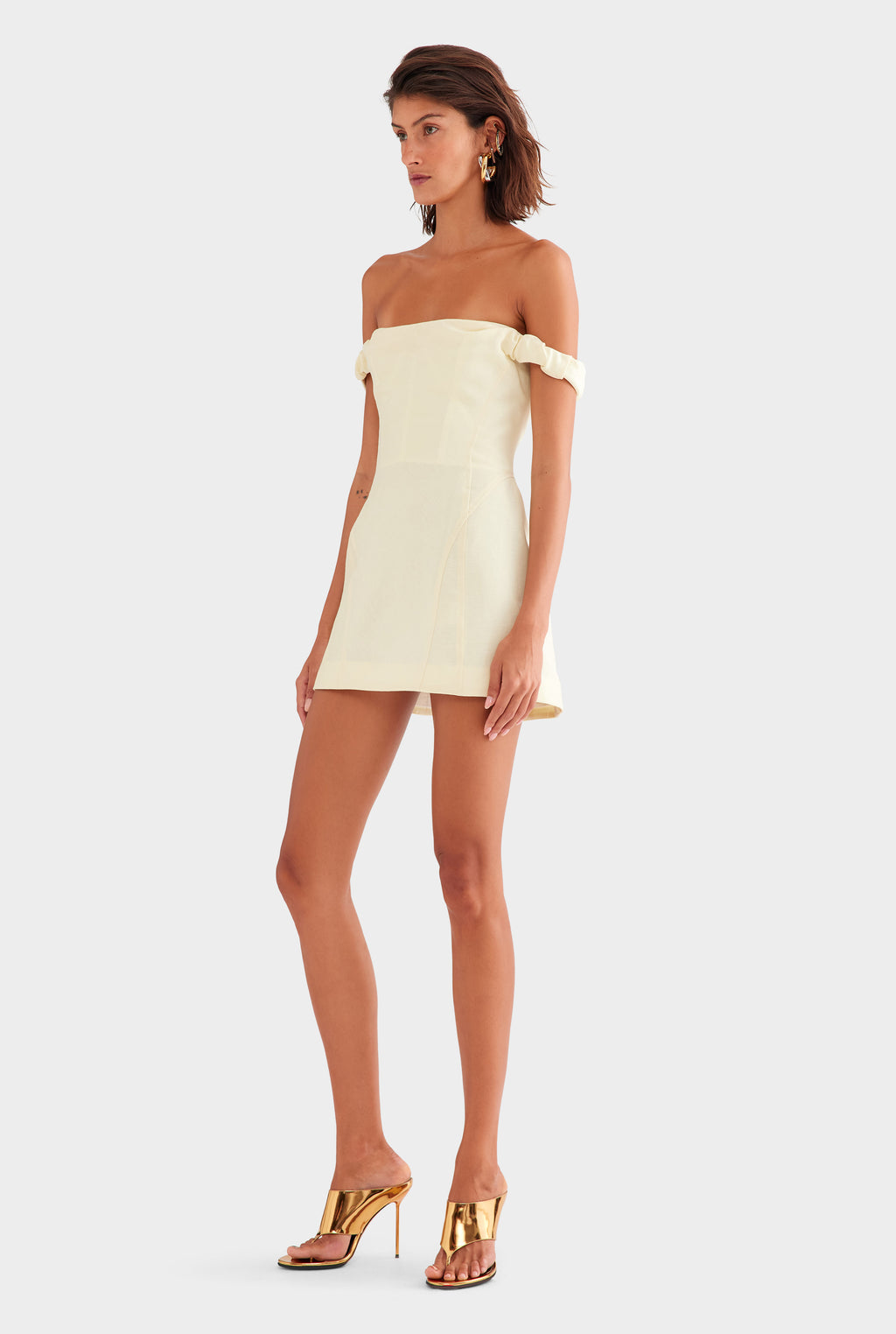 Wool Linen Corset Mini Dress - Pale Yellow