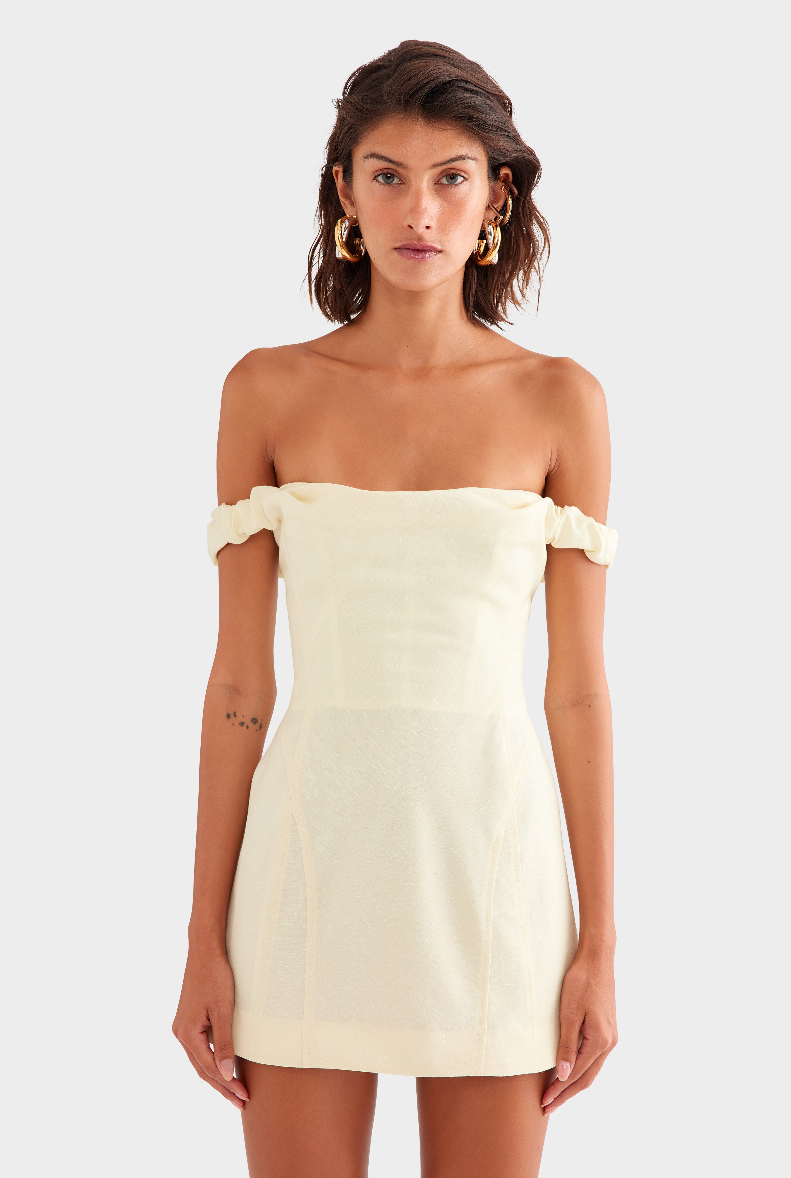 Wool Linen Corset Mini Dress - Pale Yellow