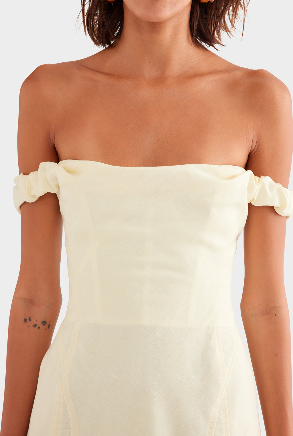 Wool Linen Corset Mini Dress - Pale Yellow
