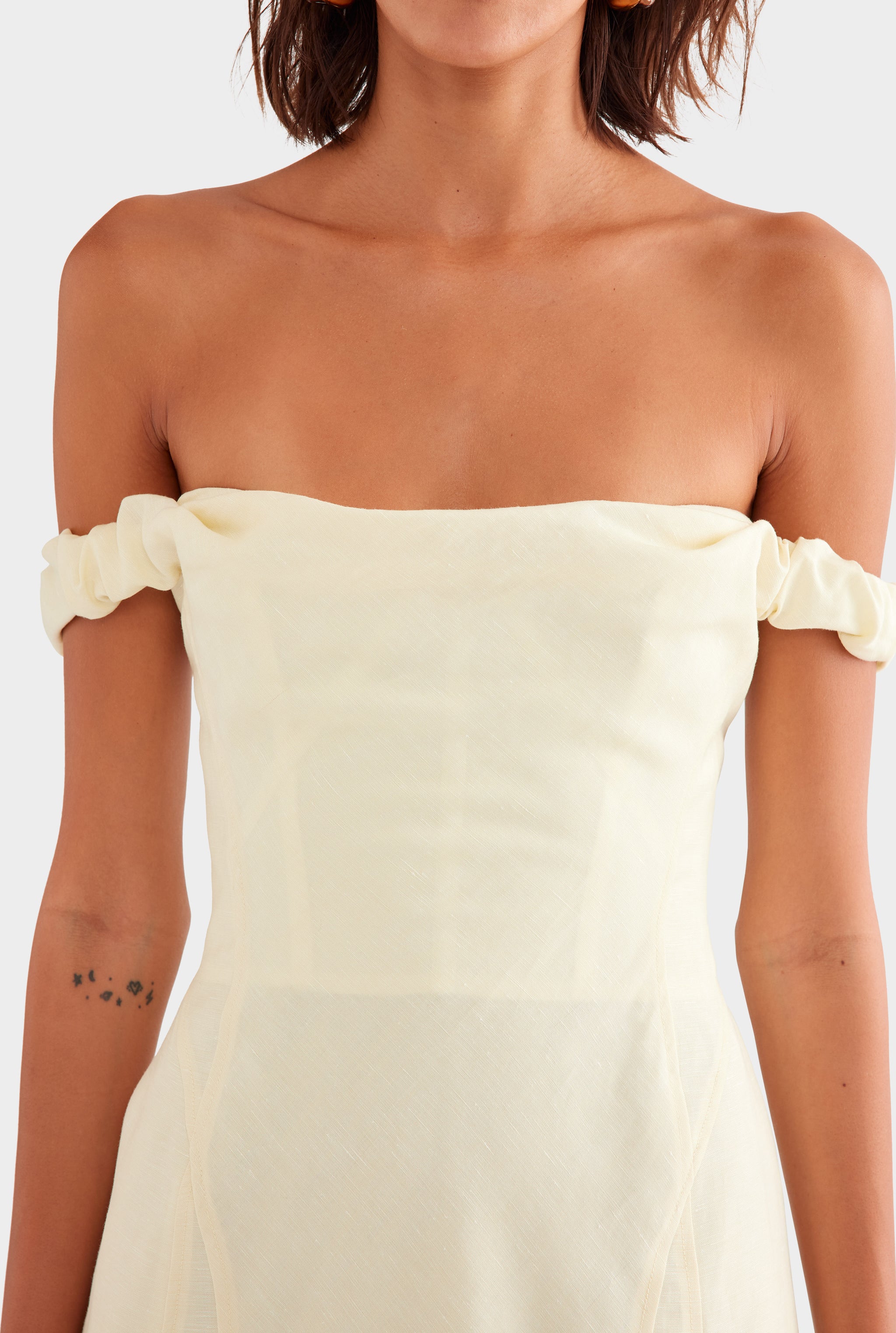 Wool Linen Corset Mini Dress - Pale Yellow