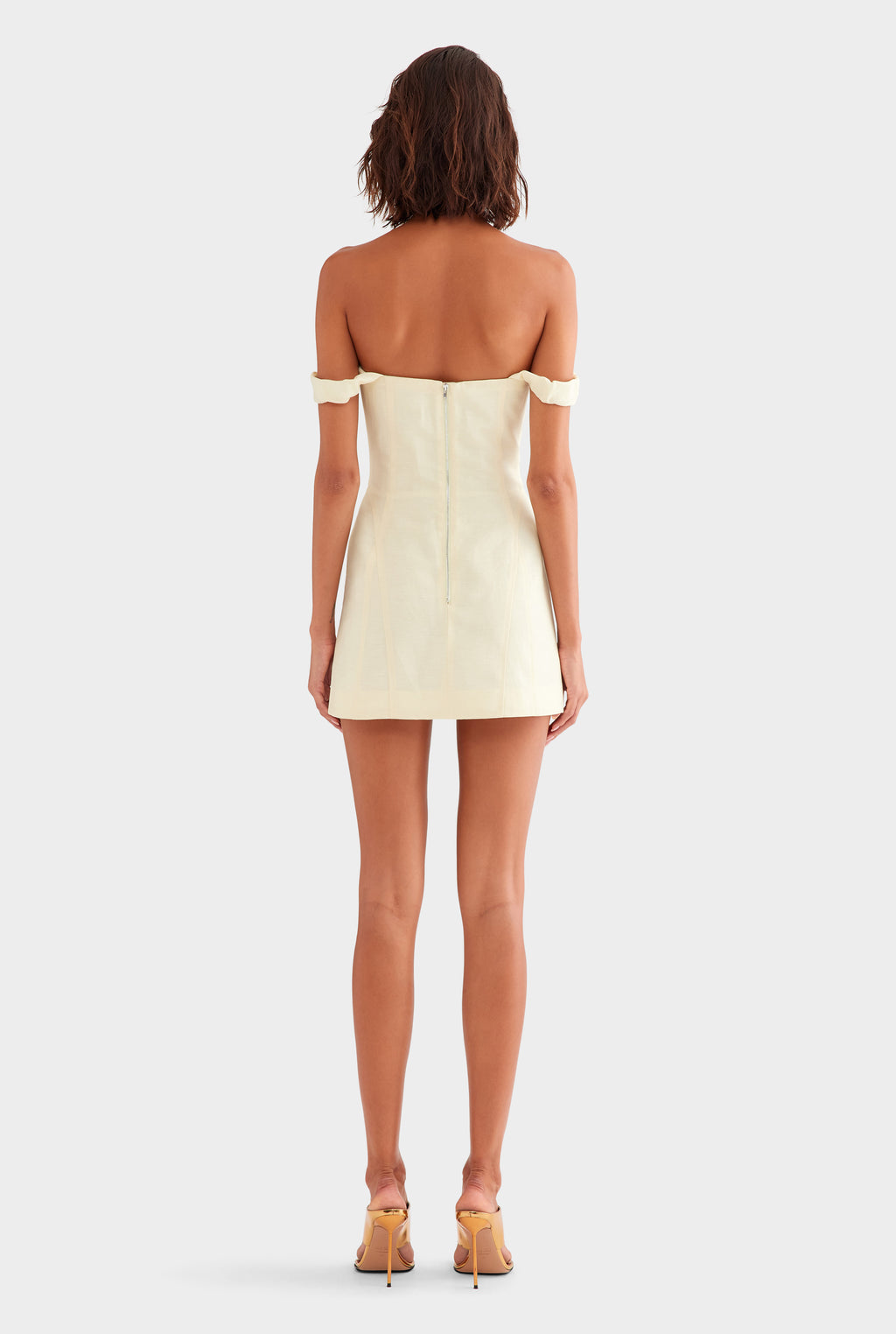 Wool Linen Corset Mini Dress - Pale Yellow