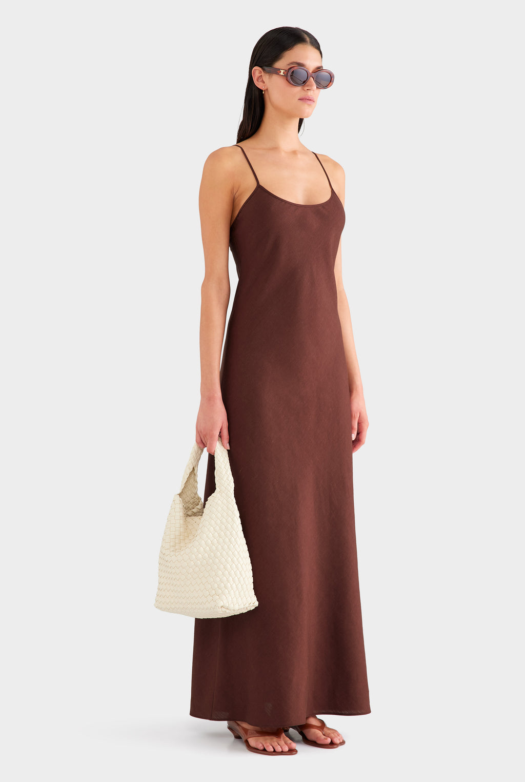 Wool Linen Slip Dress - Chocolate