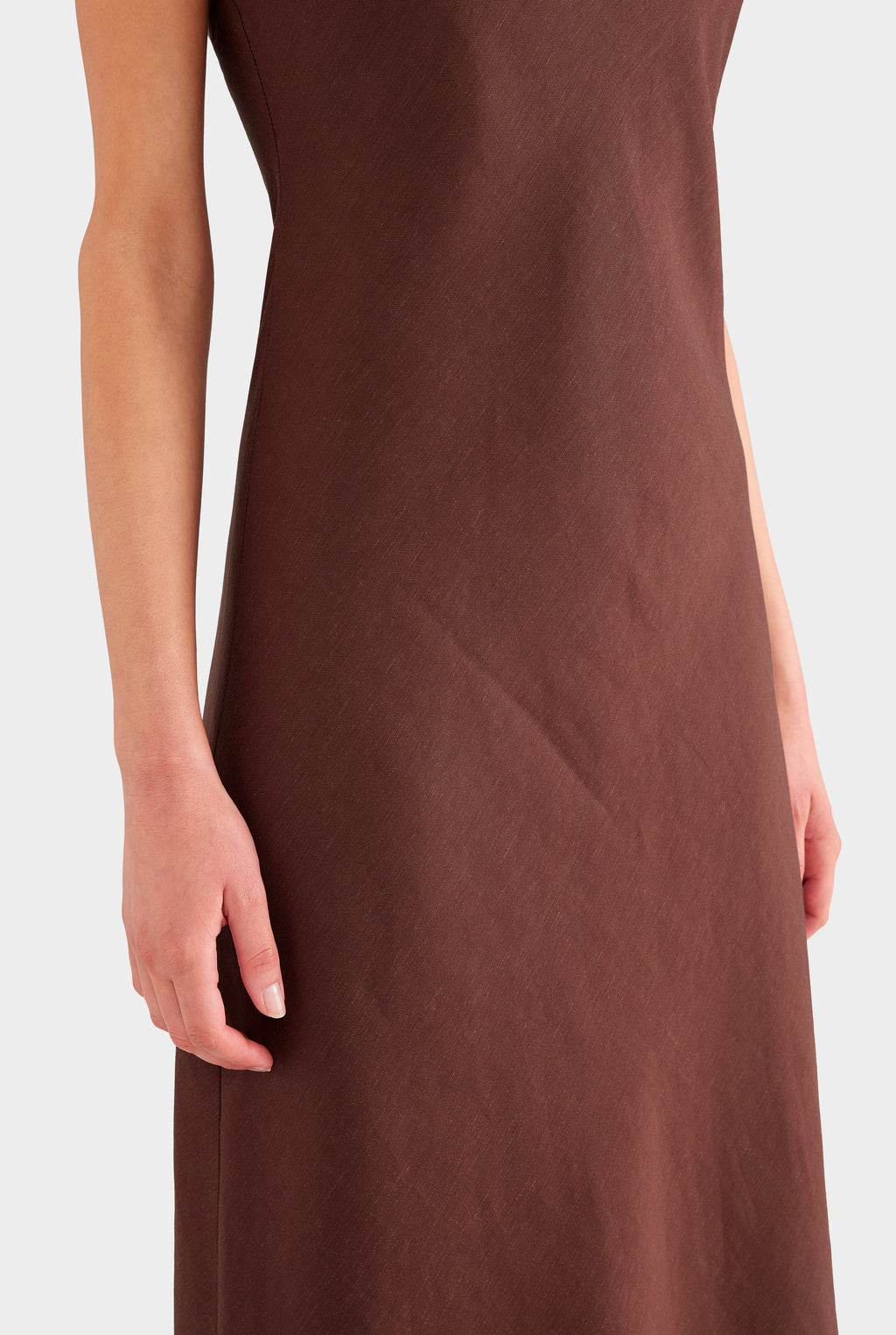 Wool Linen Slip Dress - Chocolate