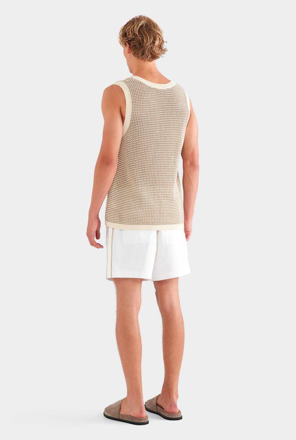Cotton Crochet Tank - Cream/Chocolate