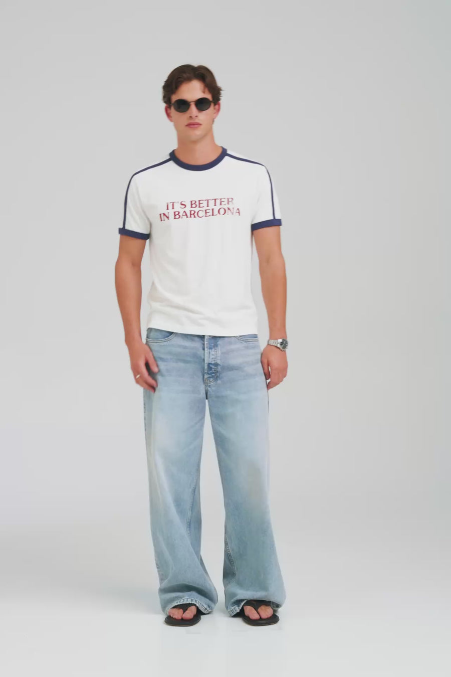 Cotton Slub Ringer T Shirt - White/Navy [[M_D1 - 32178 - Cotton Slub Ringer Tee - White-Navy.mp4]]