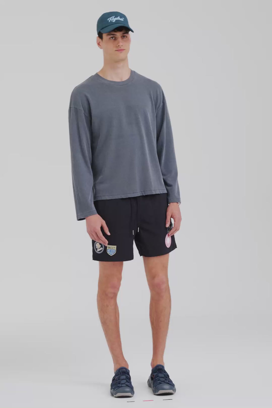 Venroy Pigment Dyed Distressed Long Sleeve T Shirt - Washed Navy