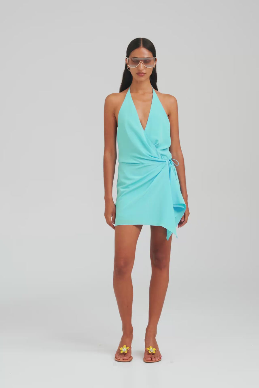 Silk Wrap Mini Dress - Aquarius [[W_D1 - 47143 - Silk Wrap Mini Dress - Aquarius.mp4]]