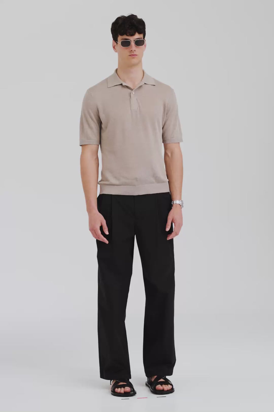 Venroy Linen Knit Polo - Stone