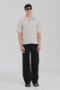 Venroy Crochet Stitch Linen Camp Collar Shirt - Fog/White