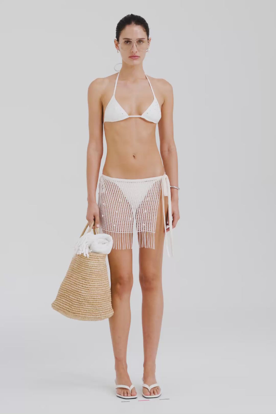 Venroy Cord Crochet Tie Mini Skirt - Off White