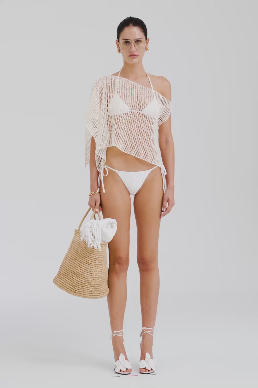 Venroy Cord Crochet Poncho - Off White
