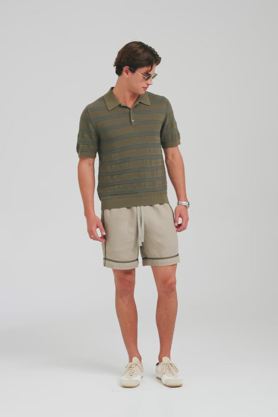 Stripe Ottoman Rib Polo - Olive/Slate Blue [[M_D1 - 33116 - Stripe Ottoman Rib Polo - Olive-Slate Blue.mp4]]
