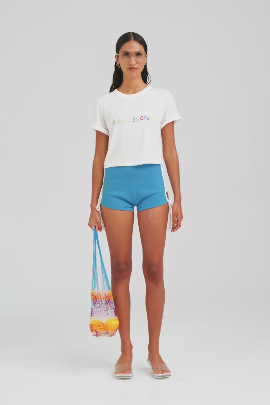 Terry Knit Tie Short - Cobalt/White [[W_D1 - 43109 - Terry Knit Tie Short - Cobalt White.mp4]]