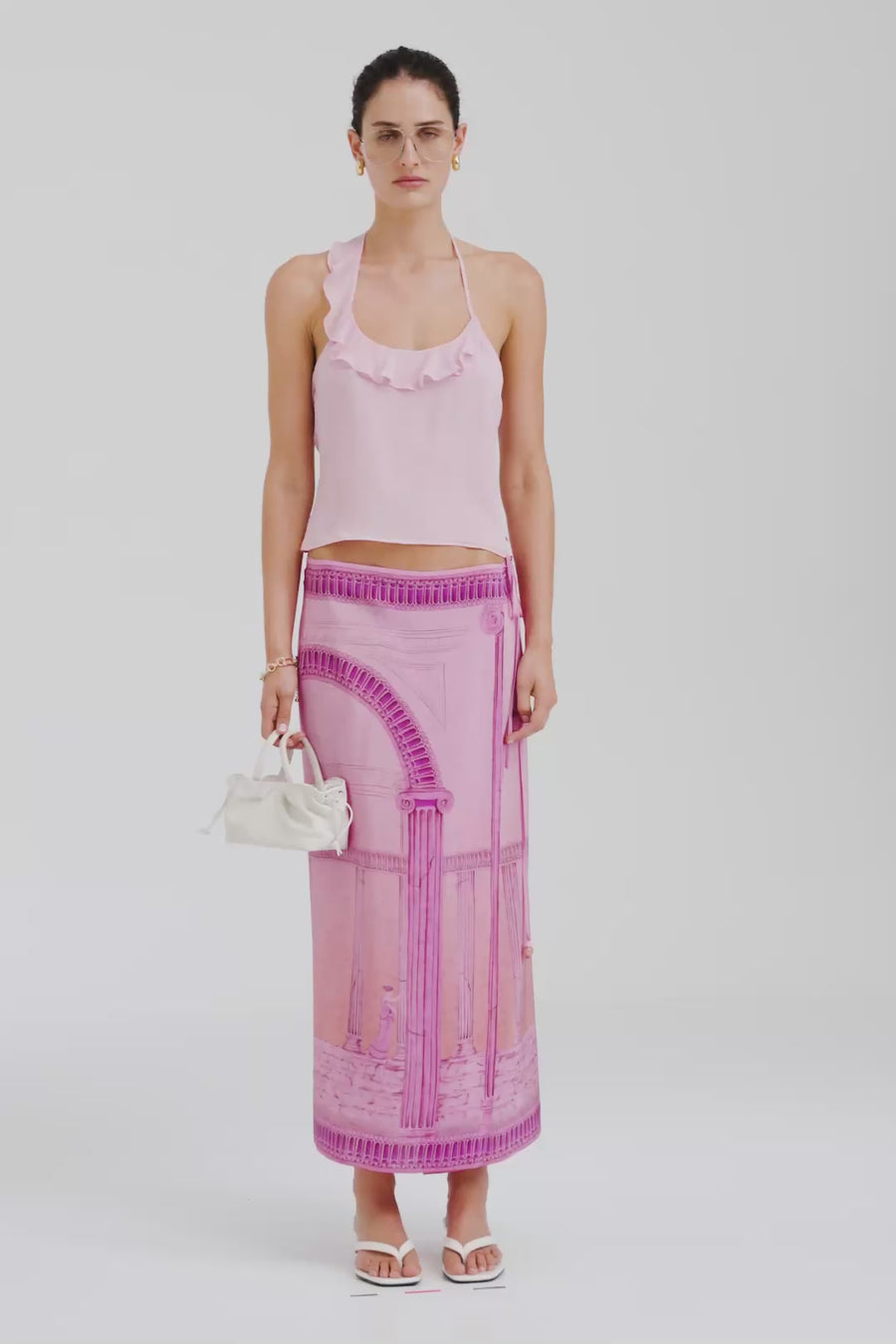 Venroy Asymmetric Ruffle Halter Top - Pink