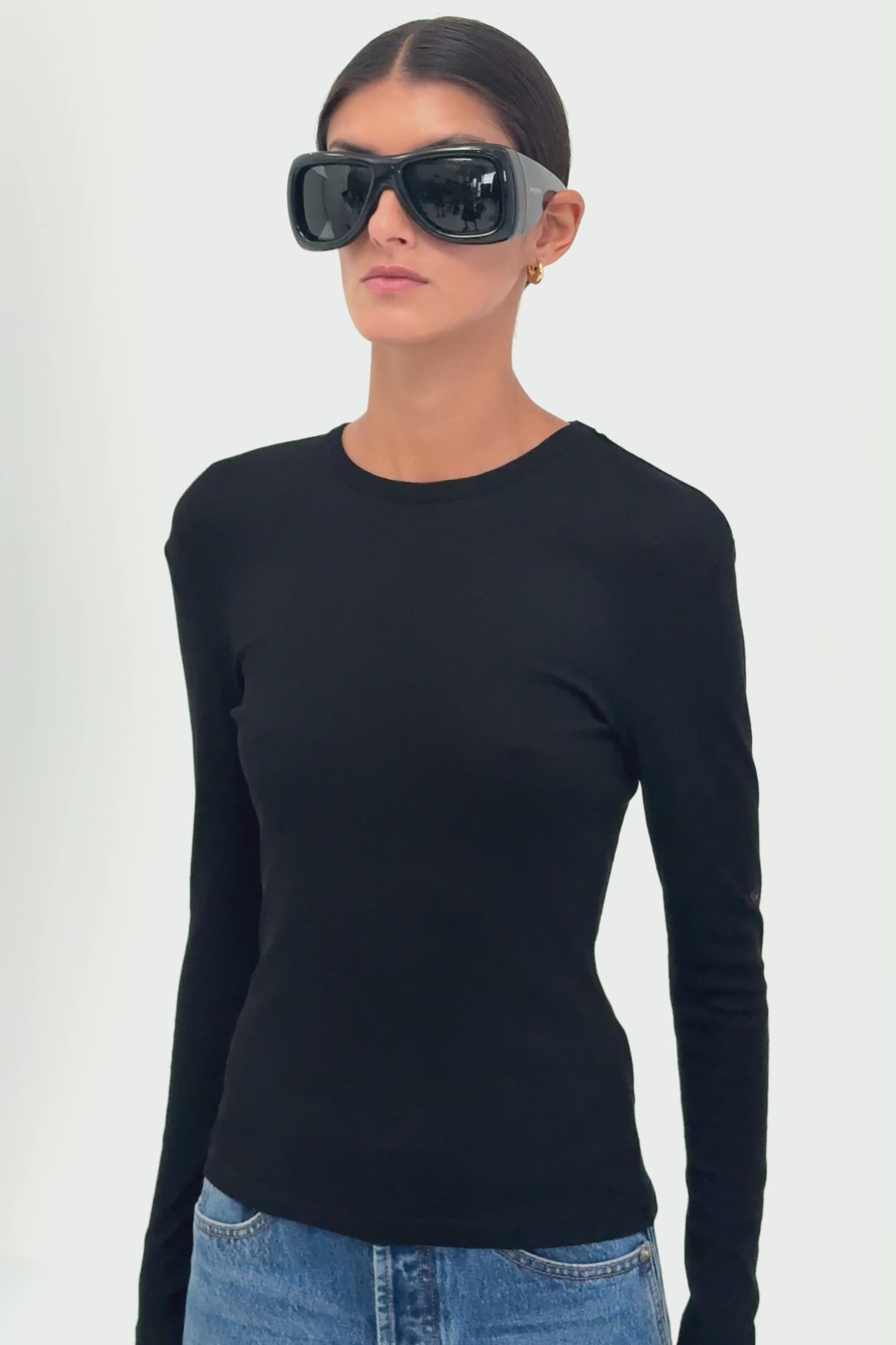 Cotton Rib Long Sleeve Tee Black | Venroy – VENROY