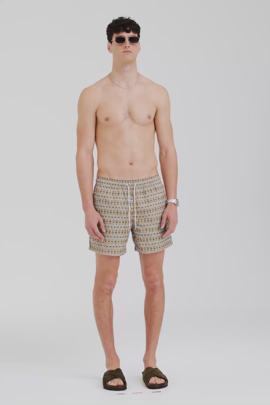Venroy Printed Swim Short - Blue/Golden Geo