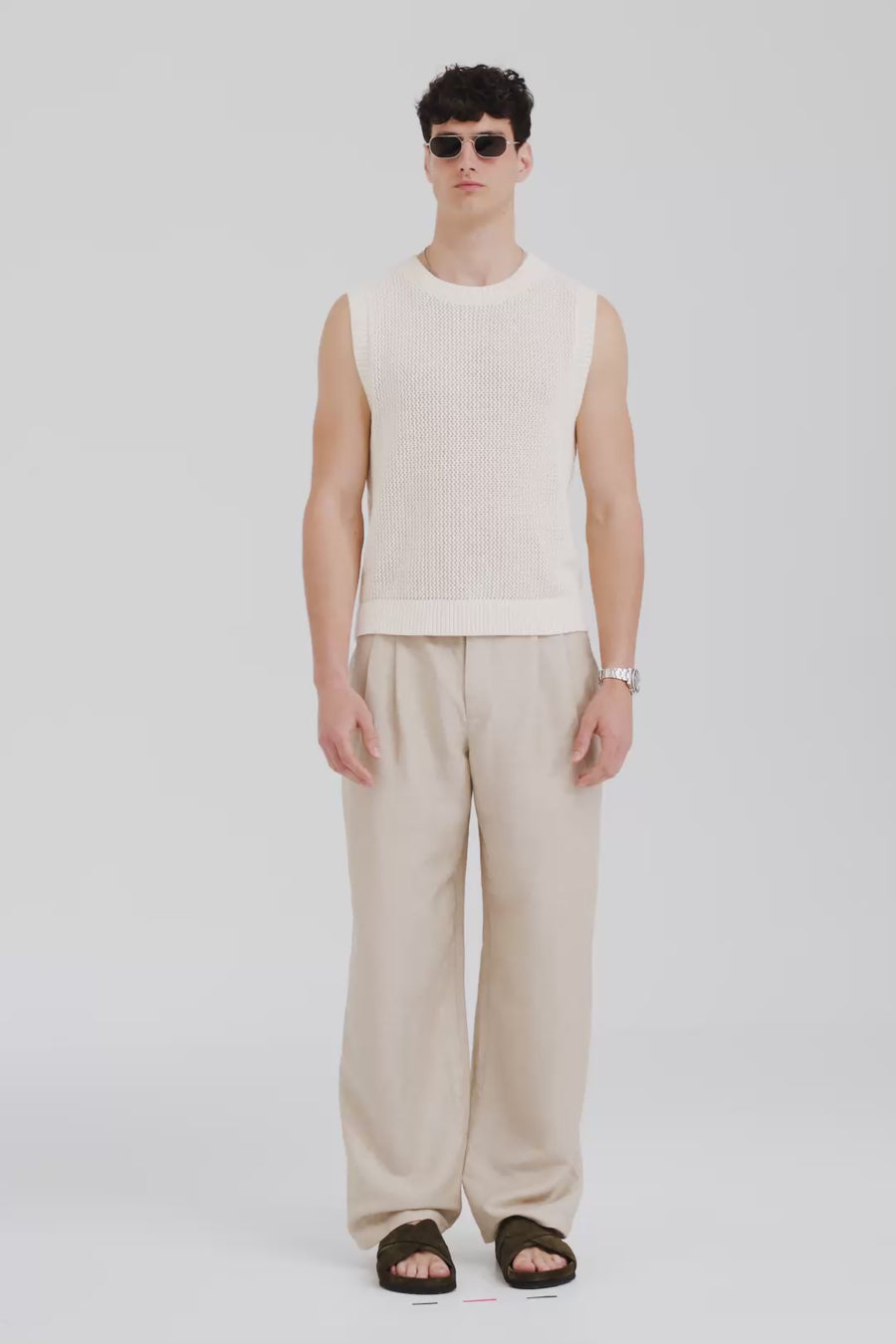 Venroy Crochet Knit Tank - Cream
