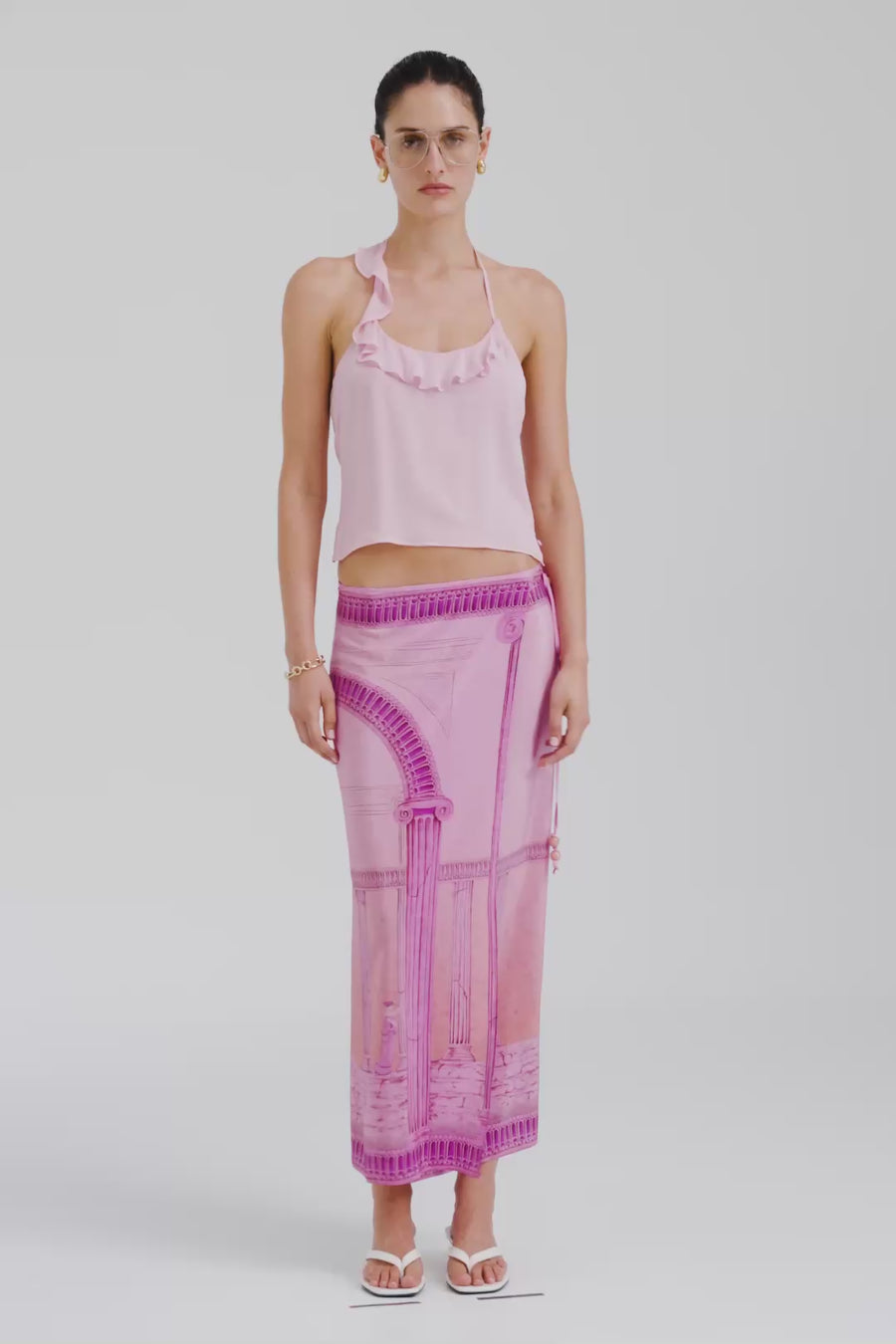 Venroy Silk Wrap Skirt - Ancient Greek Pink Sunset