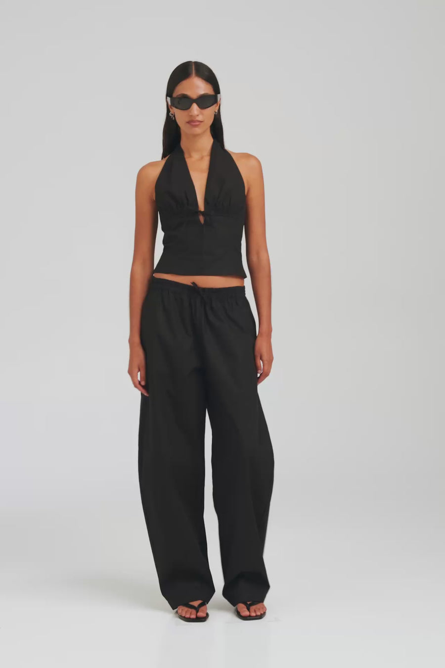 Cotton Barrel Leg Pant - Black [[W_D1 - 45067 - Cotton Barrel Leg Pant - Black.mp4]]