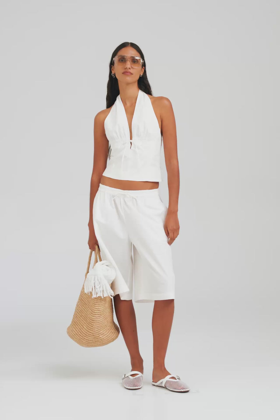Fitted Cotton Halter - White [[W_D1 - 42194 - Fitted Cotton Halter - White.mp4]]