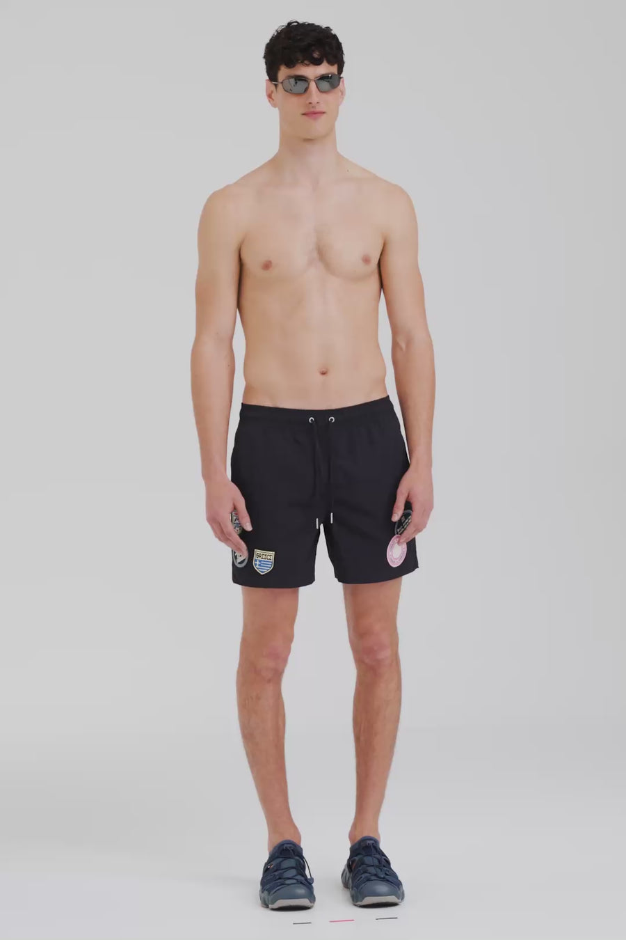 Venroy Nylon Solid Swim Short - Navy/Travel Patch