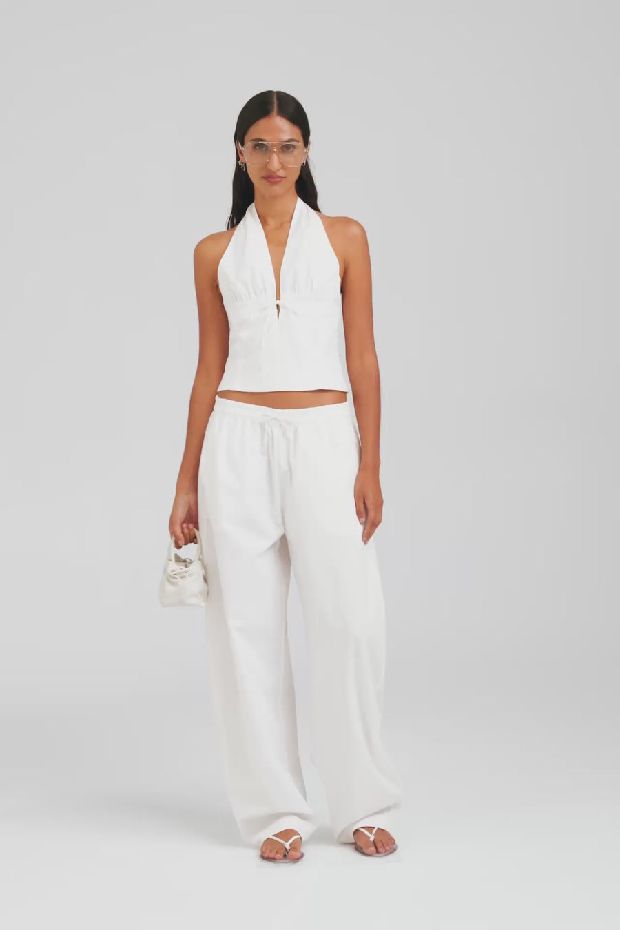 Cotton Barrel Leg Pant - White [[W_D1 - 45067 - Cotton Barrel Leg Pant - White.mp4]]
